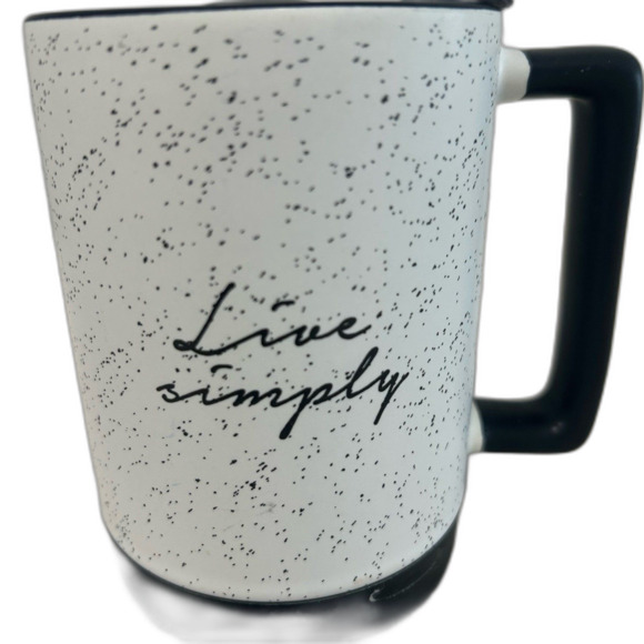 Live simply graphic White Speckled Ceramic Travel Mug with Lid and Rubber Base. - Picture 2 of 12